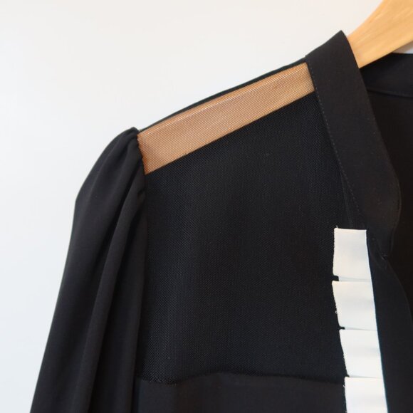 ANNE FONTAINE women top black ruffle white formal sheer button long sleeve 40 10 - Picture 4 of 13